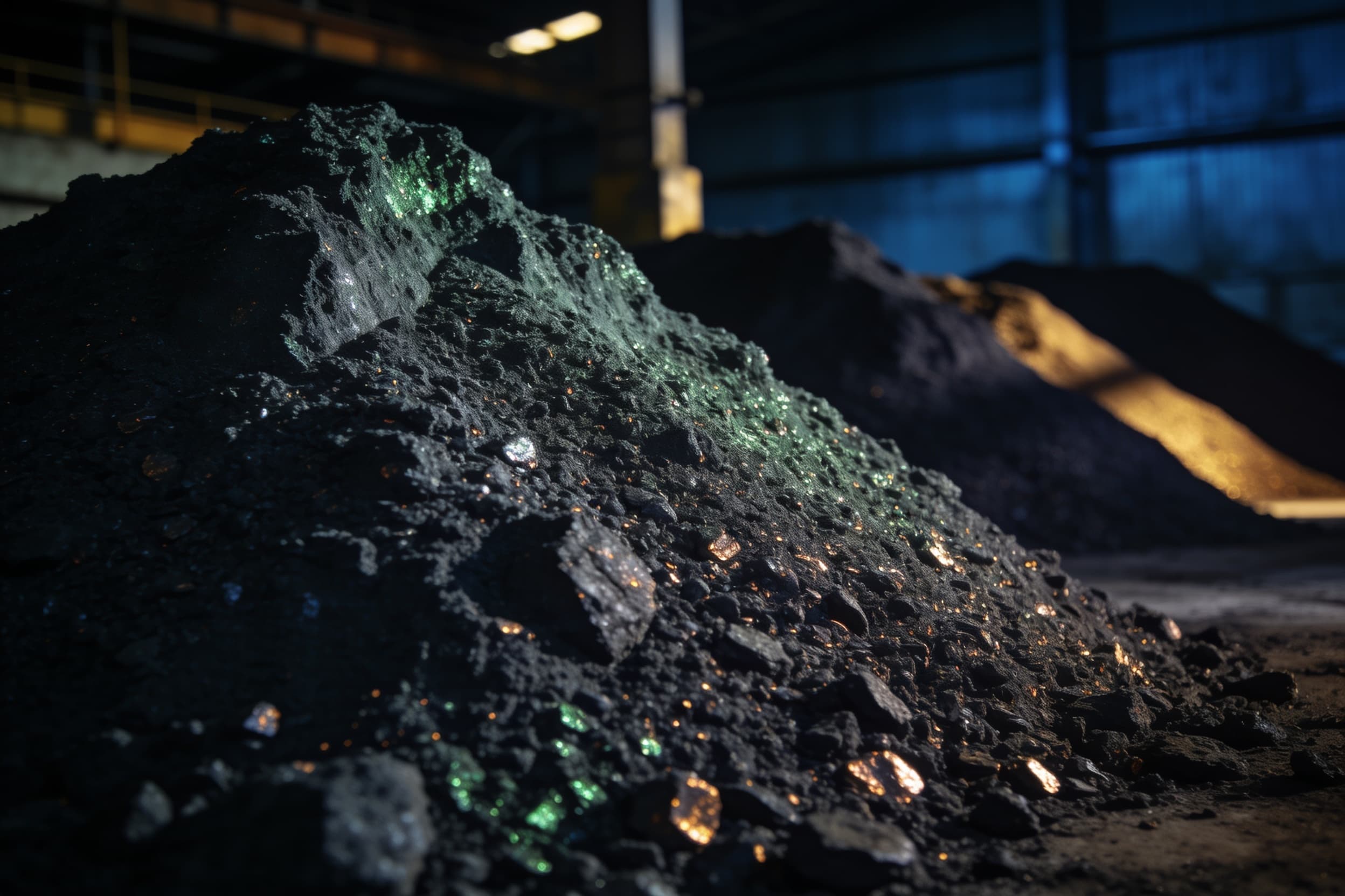 Bulk mineral stockpile in a warehouse